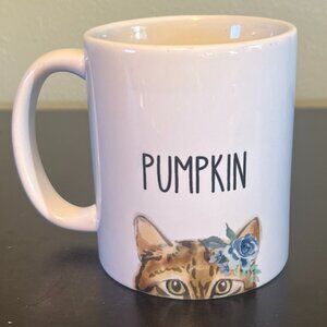 PUMPKIN Green-Eyed Cat Peeking Out at You ~ Ceramic Coffee Cup Mug ~ Boho Kitten